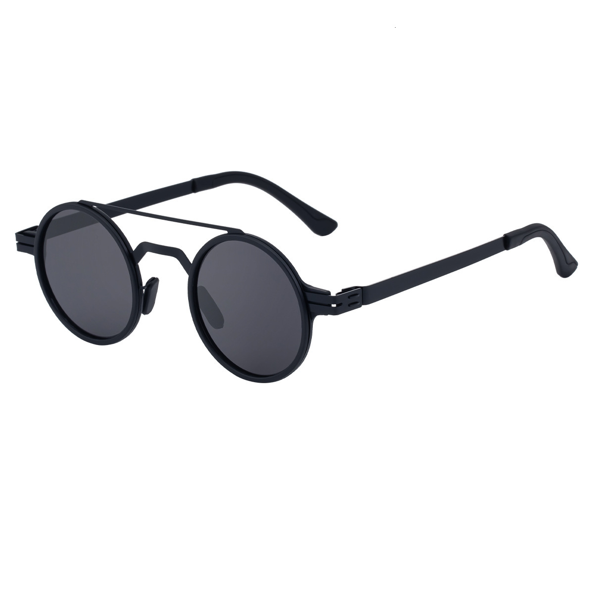 Polarized 2026 Fashion Sunglasses for Men New Round Retro Stainless Steel Frame Double Bridge Sun Protection Glasses