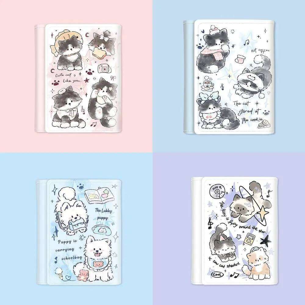 PU Leather Money Coin Purse Mini INS Style 3 Folds Credit Holoder Cute Kitten Dog Card Wallets for Girls Students Gift
