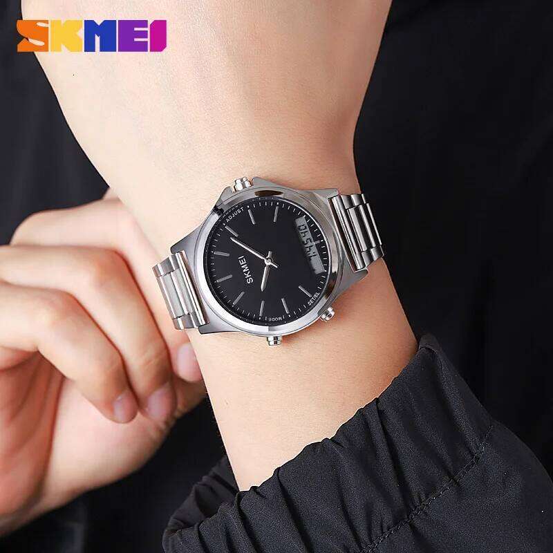 SKMEI 2120 Digital Quartz Watch for Men Waterproof Sport Dual Display Stainless Steel Mens Wristwatches Alarm Clock Reloj Hombre