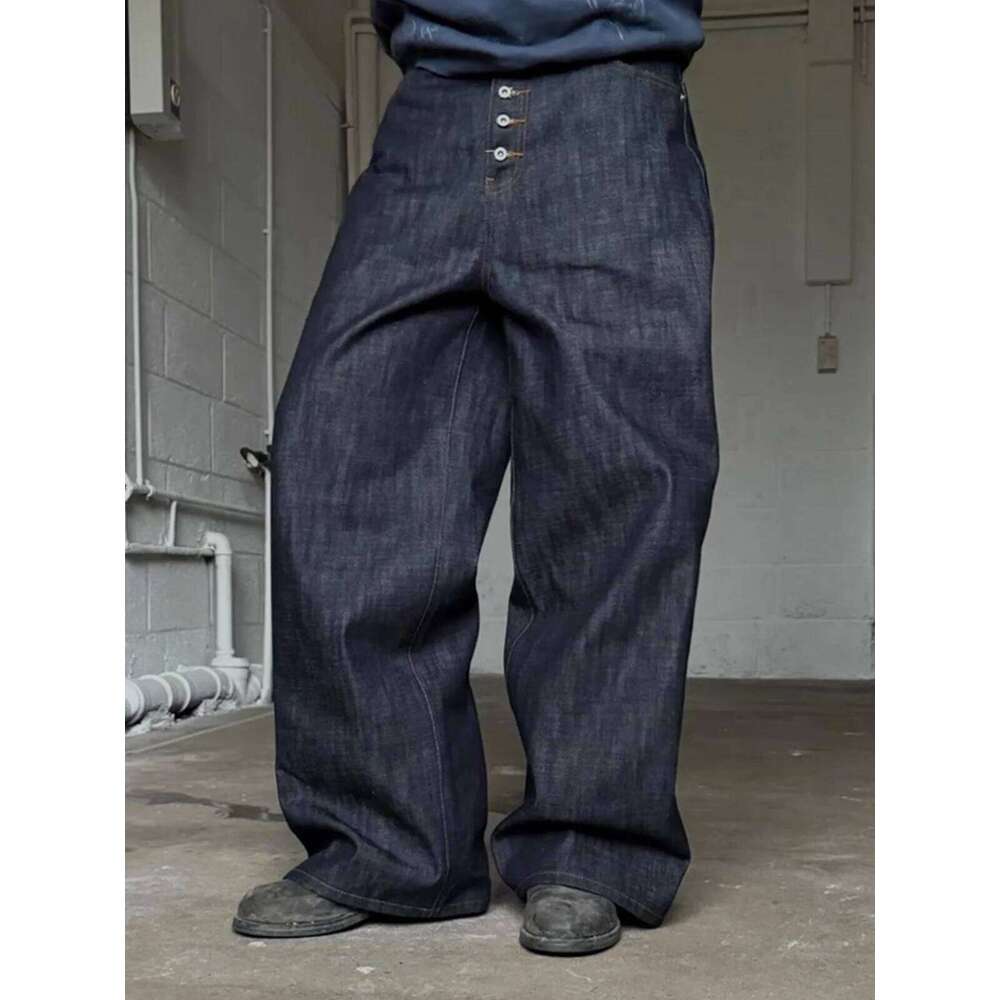 MIJKO High Street Cleanfit Drak Blue Jeans for Men and Women Straight Vintage Casual Denim Trousers ZJ089 26Y0312
