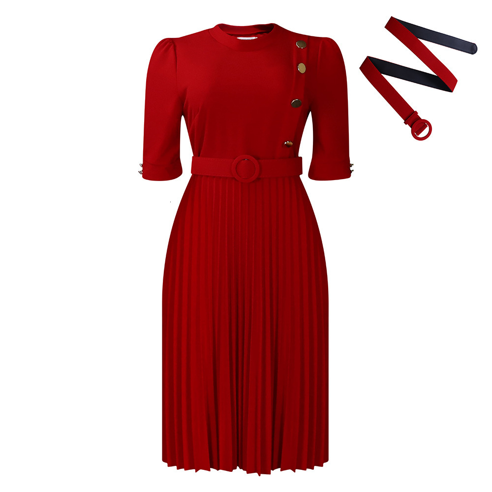 D433 Womens Clothing 2023 Autumn Winter New Elegant Solid Color Pleated Button Dress