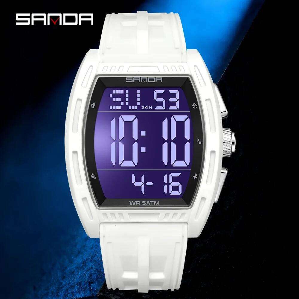 SANDA 6328 Fashion Cool Electronic 5ATM Waterproof, Seismic, and Drop resistant Large Digital Night Light Men's Watch