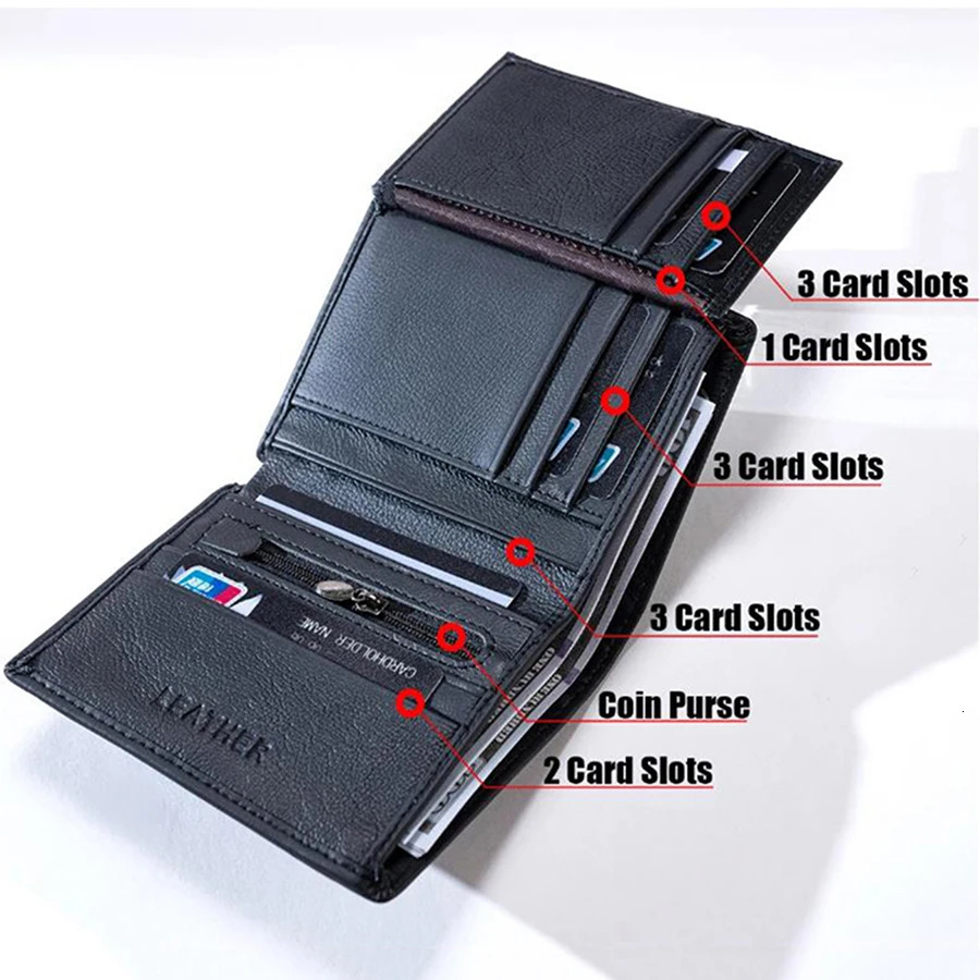 men wallet Genuine Leather Wallets For Men zipper Purse Vertical Business Wallets RFID anti-theft Credit Card Holder Money Bag 260304