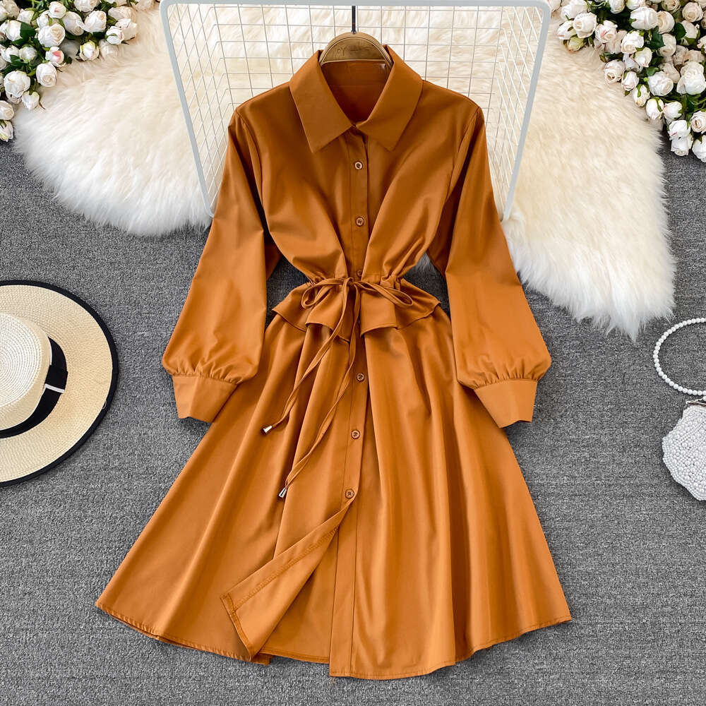 2026 Spring and a18 Summer New Elegant Women's Polo Long Sleeve A-line Dress, Slim Fit High Waist Commuter Dress