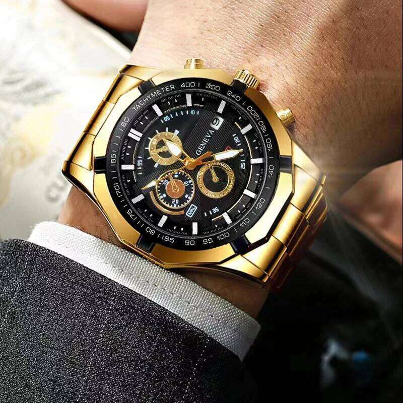 Fashion Mens Sports Watches Luxury Casual Stainless Steel Quartz Wrist Men Business Calendar Watch