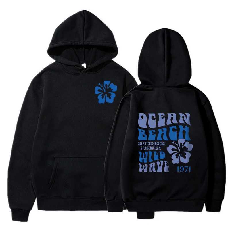 Ocean Beach Wild Wave Print Hoodie Women Vintage Long Sleeve Floral Letter Hooded Fashion Aesthetics Chasing Sunsets Sweatshirt M260312