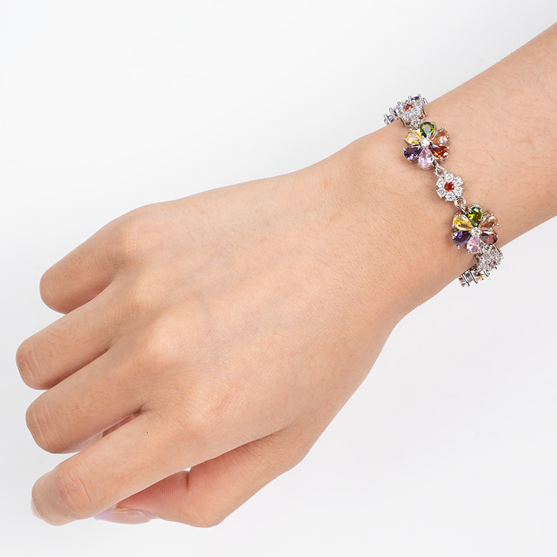 Bracelet Full Diamond Colorful Floral Zircon Bracelet Multi-Color Gemstone Bracelet Micro-Inlaid Light Luxury Flower-Shaped Fashion Women's Brace