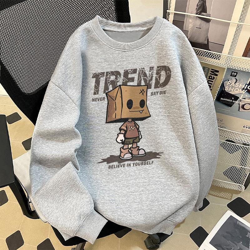 Fleece-lined Hoodless Swetshirt For Men Designer Hoodie Utumn Nd Winter Populr New Model Crtoon Nime Print Round Neck Trendy Csul Wer For Men