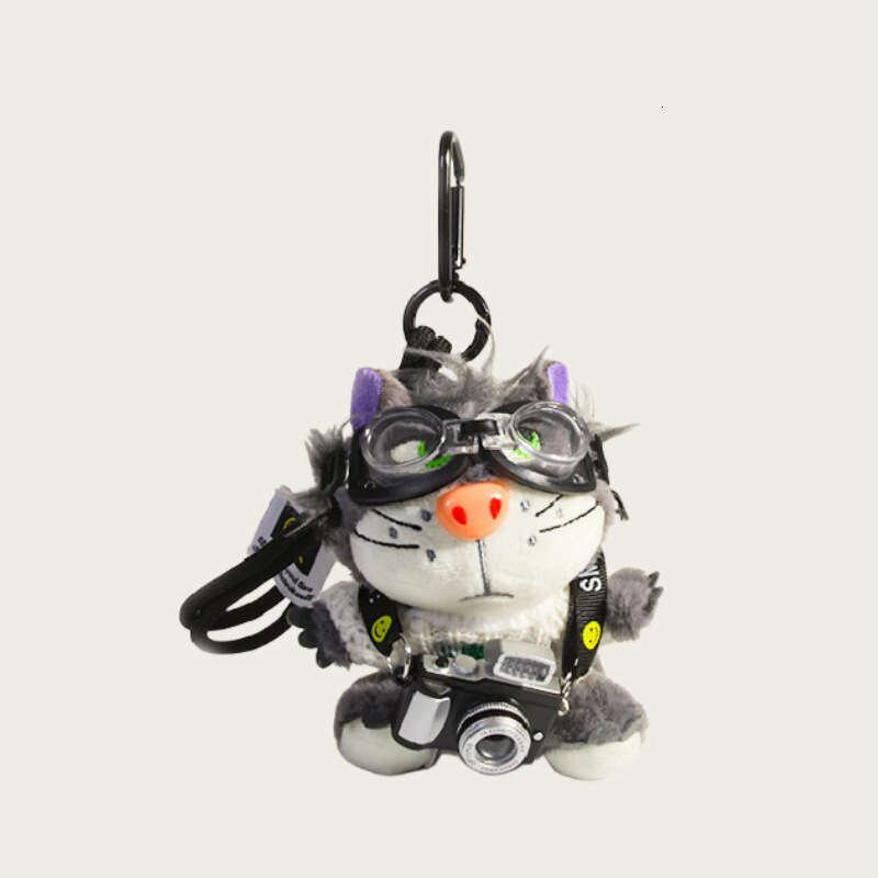 Photographer Camera Lucifer Cat Plush Doll Keychain Bag Girl Backpack Pendant Gift Ornament