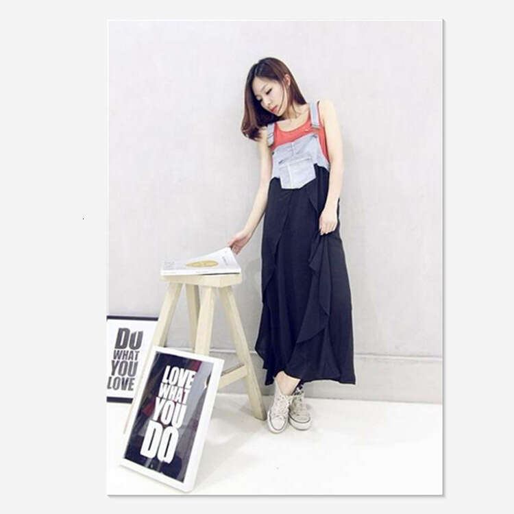 New fashion ruffled long loose-fitting European and American plus-size denim suspender skirt, large hem dress, in stock 2026