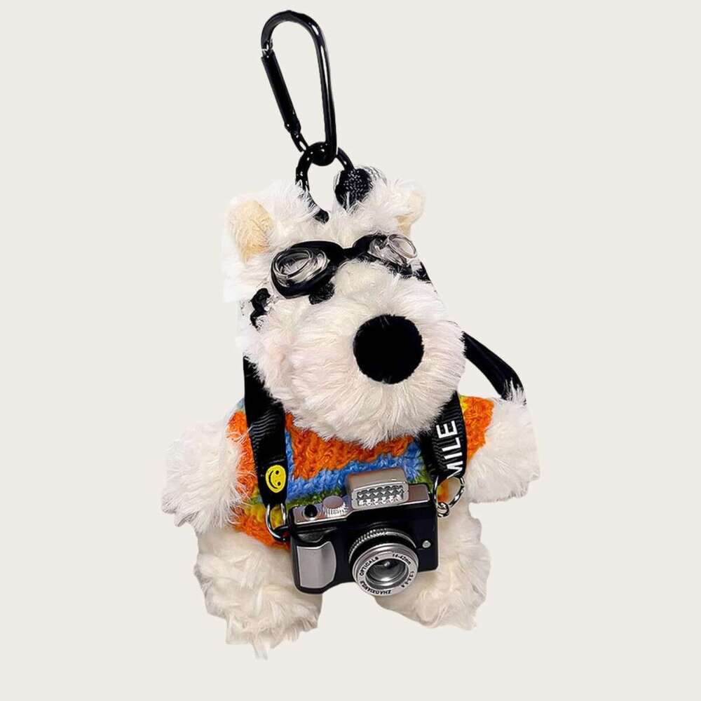 Original Cute Camera West Highland White Terrier Plush Pendant Bag Charm Cartoon Puppy Doll Keychain Creative Gift