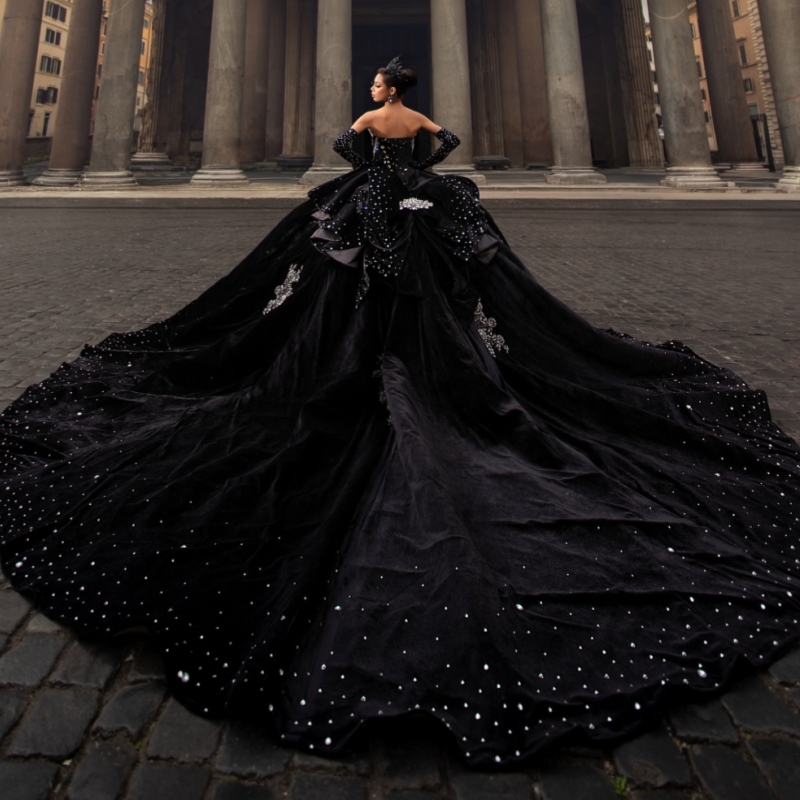 Black Ball Gown Quinceanera Dresses 2026 Applique Lace Beading Crystal Bow Corset Off Shoulder Sweet 16 Dress Vestidos De 15 Anos