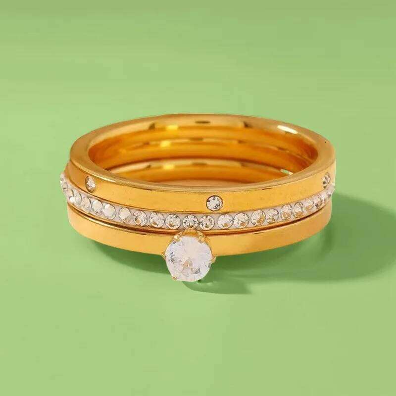 New Trendy Stainless Steel Ring For Women Three-Piece Set Zircon Classic Fashion Finger Accessory Jewelry Female Gifts H260312