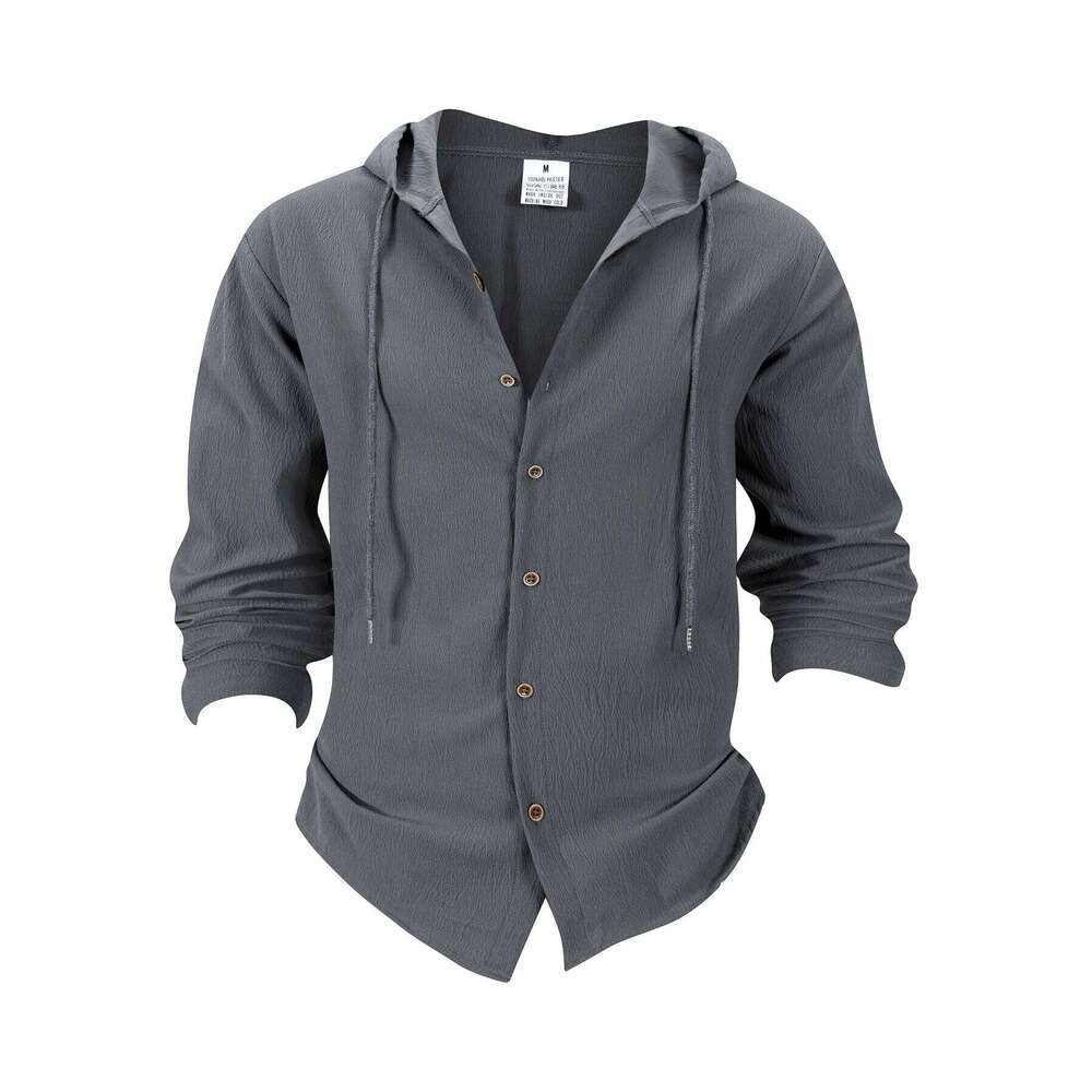 Men's Lightweight Beach Long Sleeves Short Hippie Casual Button Hooded Henry Shirt Quick Dry Breathable Spring Outerwear