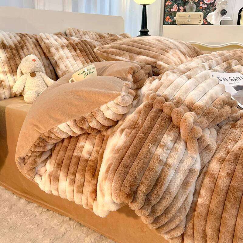 2025 new light thickened rabbit milk velvet four-piece winter warm quilt cover bed sheet bedding H260312