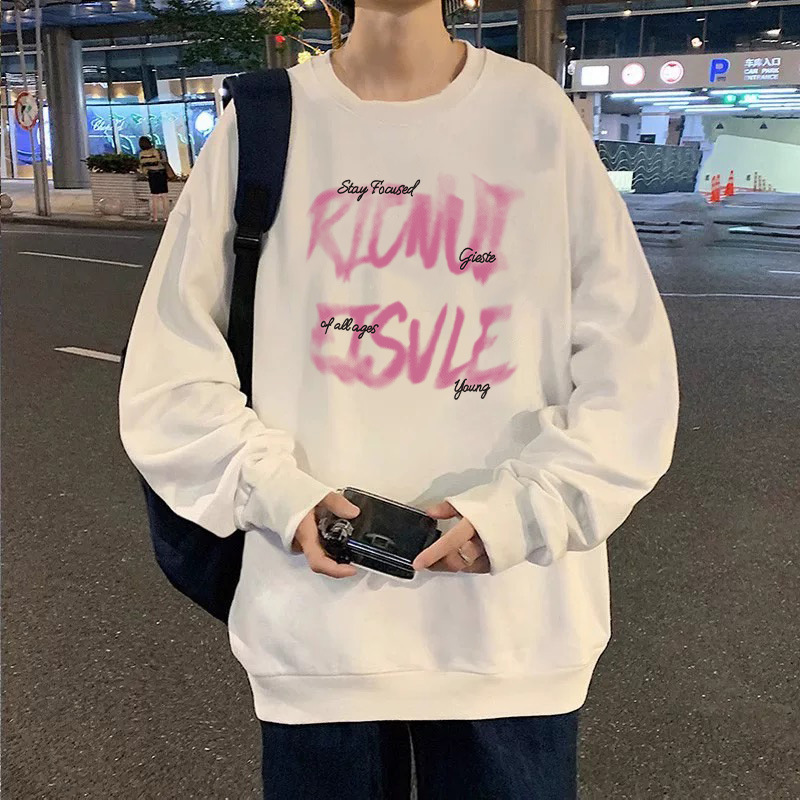 Hong Kong Style Designer Hoodie Round Neck Sweatshirt For Men Spring And Autumn Trendy Loose Jacket Versatile And Stylish Suitable For Couples Long-sl