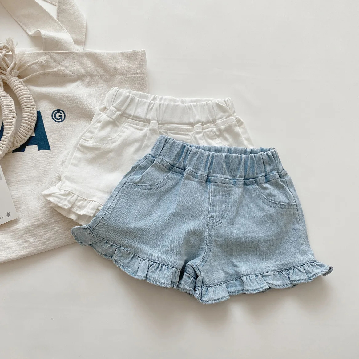 Kids Shorts Fashion Girls Summer Denim Ruffle blue Jeans 27Y Childrens Casual Daily Wear Pants 260311