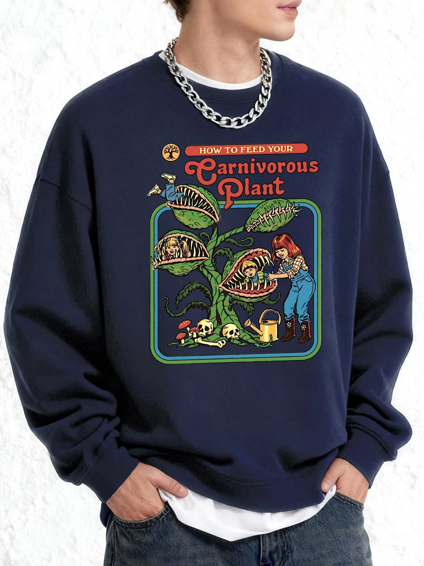 Earnivorous Plantpattern New Sweatshirt For Men Crewneck All-Match Clothing Oversize Winter Pullovers Unisex Soft Long Sleeve M260312