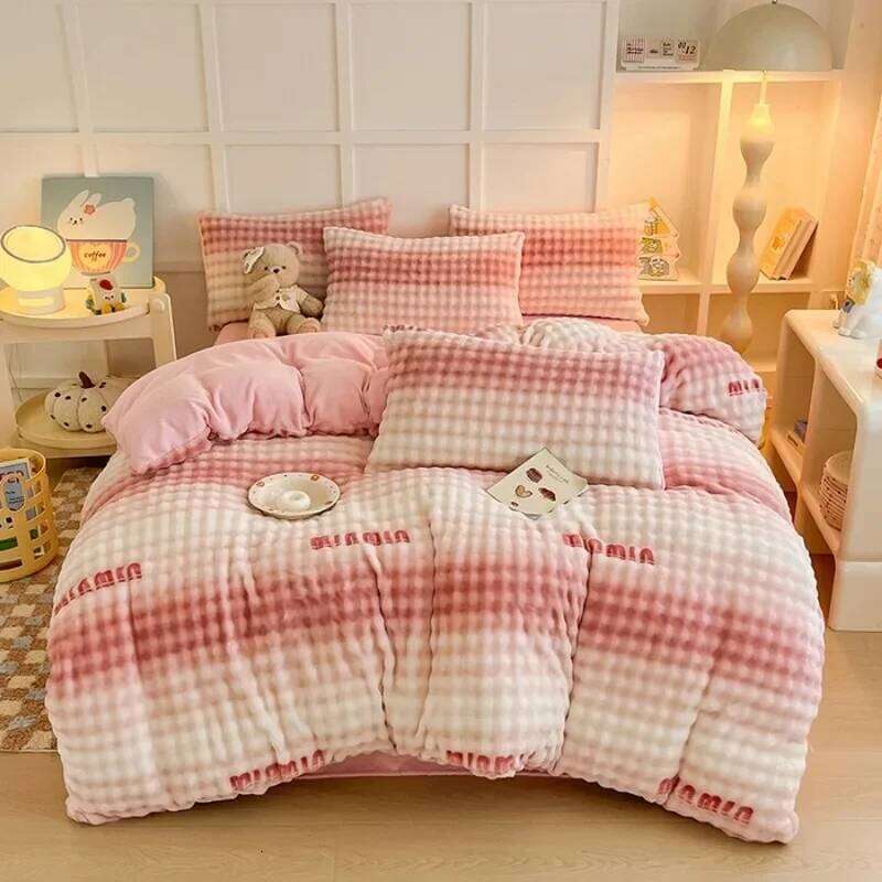 2024 New Milk Printed Bubble Four-piece Set Class A Winter Thickened Quilt Cover Sheet Baby Fleece H260312