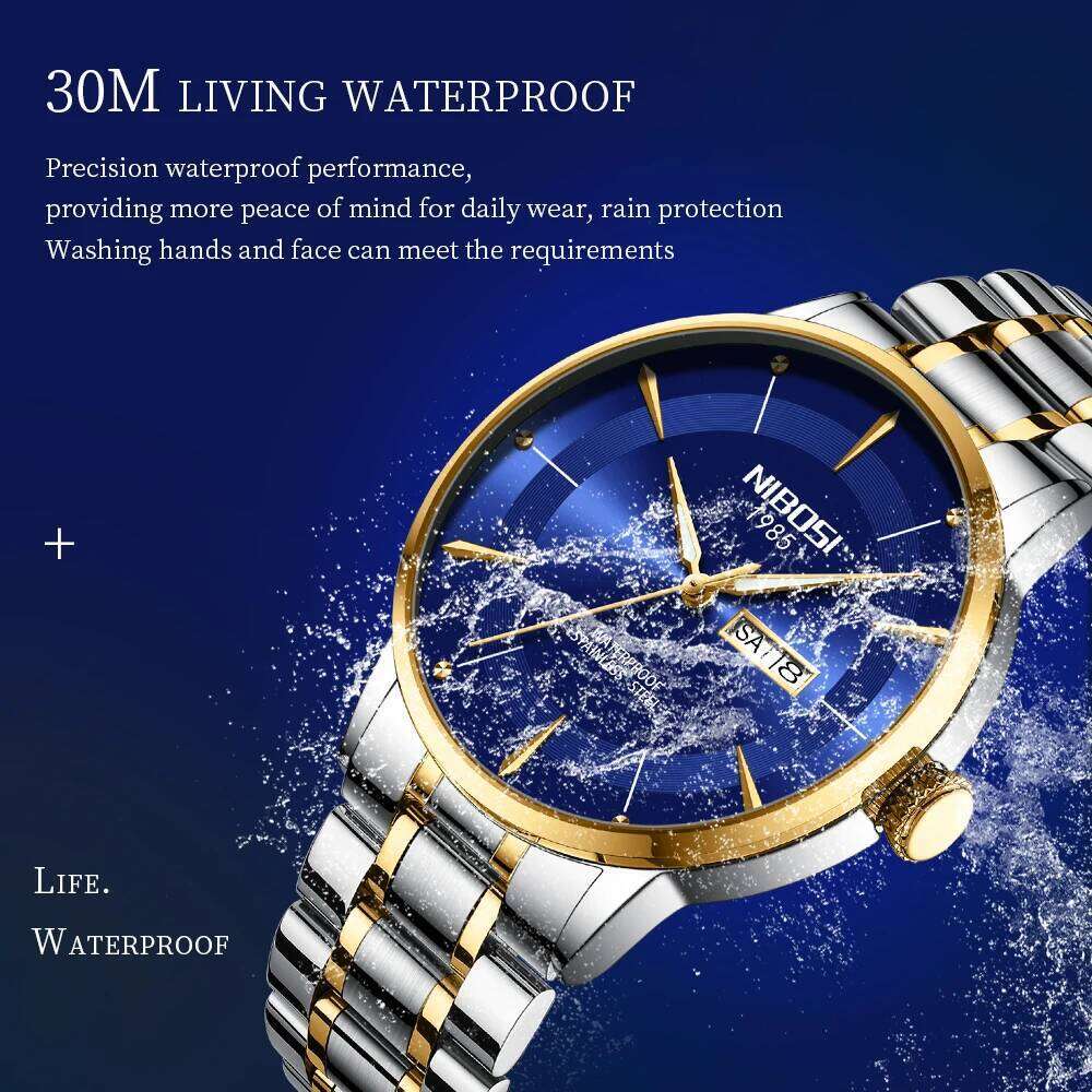 NIBOSI Luxury for Man Elegant Date Week Waterproof Luminous Men Watch Quartz Stainless Steel Sports Men's Watches Relogio