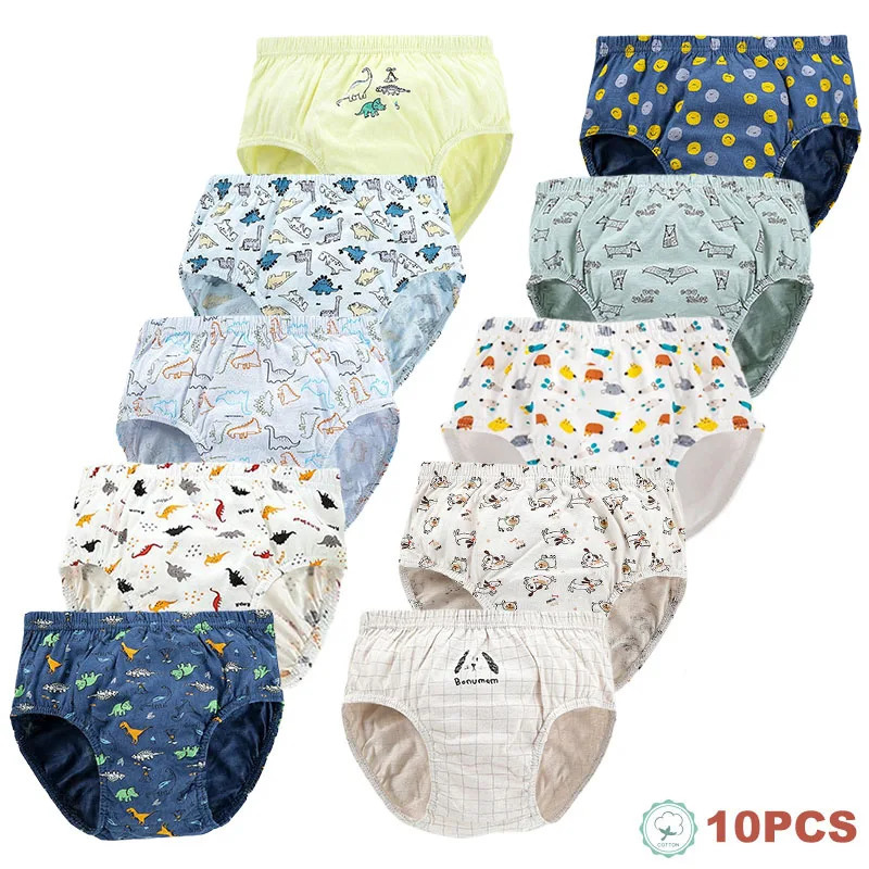 510 Pieces Cotton Kids Triangle Underwear Aged 213 Boys Briefs Dinosaur Print Cartoon Dog Pattern Soft Toddler Underpants 260311