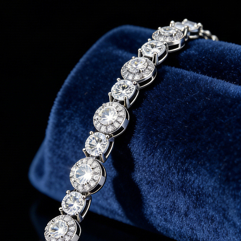 Elegant 18K Gold Plated CZ Diamond Halo Link Bracelet Shiny Round Crystal Bracelet Trendy Statement Jewelry for Women & Girls Choucong Lover Gift