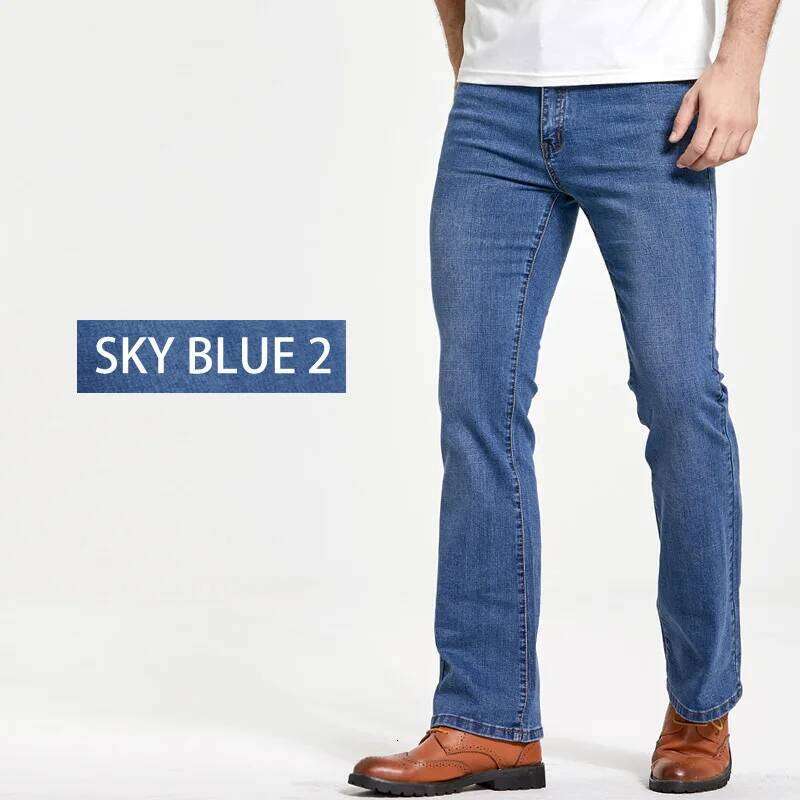 Mens Boot Cut Jeans Slightly Flared Slim Fit Blue Black Trousers Designer Classic Male Stretch Denim Pants 26Y0312