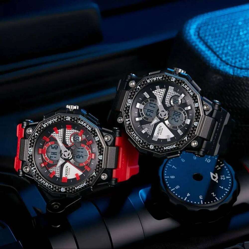 Fashion Trendy Sports Men's Electronic LED Light Analog Digital Dual Display Calendar Multifunctional Watch reloj hombre