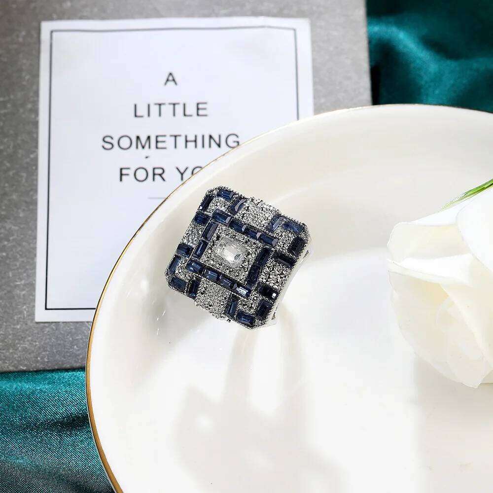 Vintage Style Big Blue White AAA+ Zircon Stone 925 Silver Square Rings For Women Fashion Wedding Engagement Jewelry Hot Sale H260312