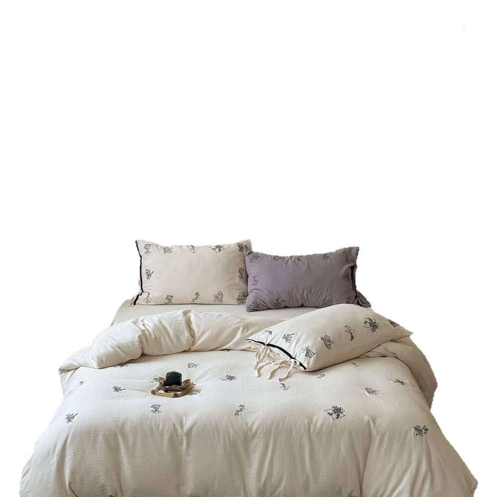 Soft breathable four-piece set pure girl heart double yarn bed sheet quilt cover H260312