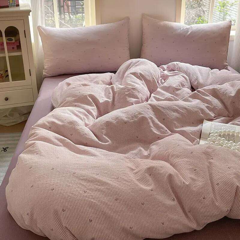 Korean Style Bedding Sets 2025 New Twin Full Queen Size Sheet Love Heart Duvet Cover Set Pillowcase Bed Linen No Filler H260312