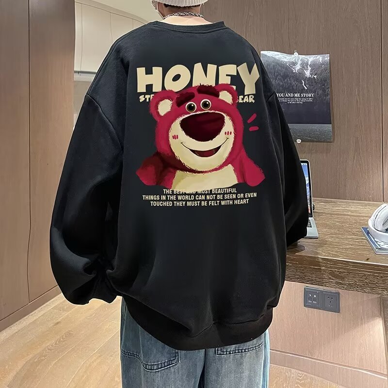 New Men's Round Neck Long Sleeve T-shirt Autumn/winter Fashion Strawberry Bear Fleece Designer Hoodie Sweatshirt Casual Base Shirt Top