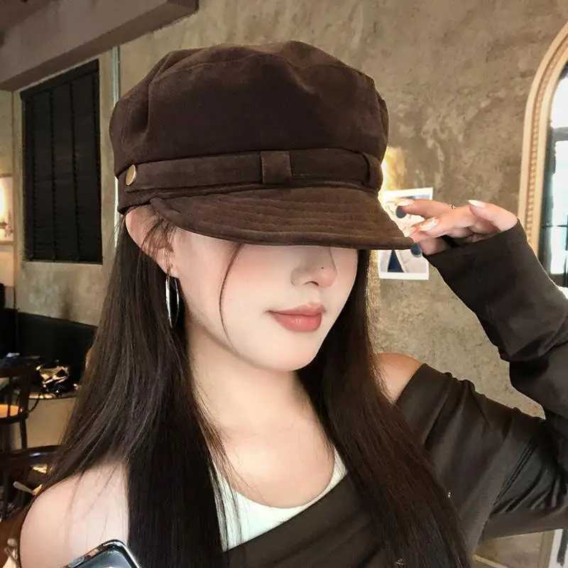 Retro Suede Beret Hat For Women Flat Top Newsboy Cap Autumn Winter Briti Sle Casual Foldable Warm Hat H260312 - view 3