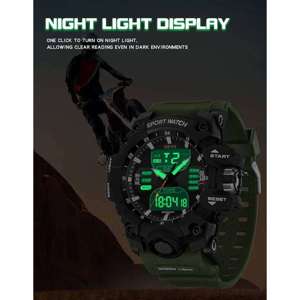 OFNS 6126 Dual Display Waterproof Sports Military Alarm Stopwatch Quartz Watch Men's Digital Clock