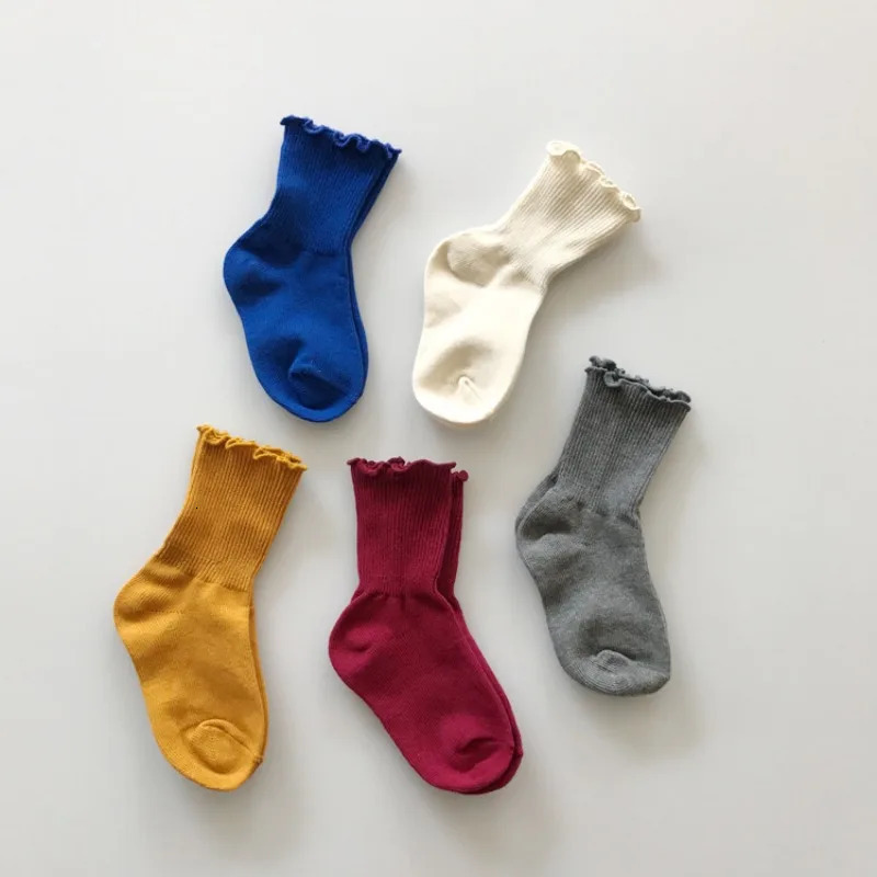 HoneyCherry Adorable Solidcolored Rufflededge Ankle Socks for Girls Suitable Spring and Summer Baby Girl 260311