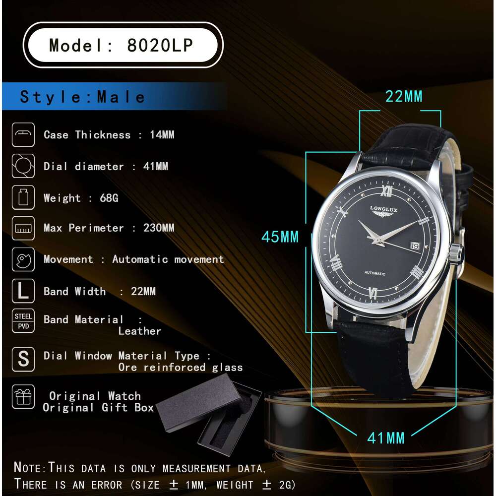 LONGLUX automatic wholesale mechanical watches simple versatile date waterproof fashion leather man watch men gift
