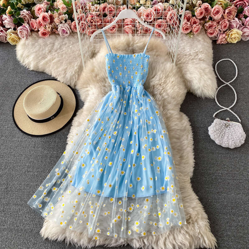 2026 Spring and Summer Super Fairy High Waist Flower a25 Belt French Retro Style Slimming Dress