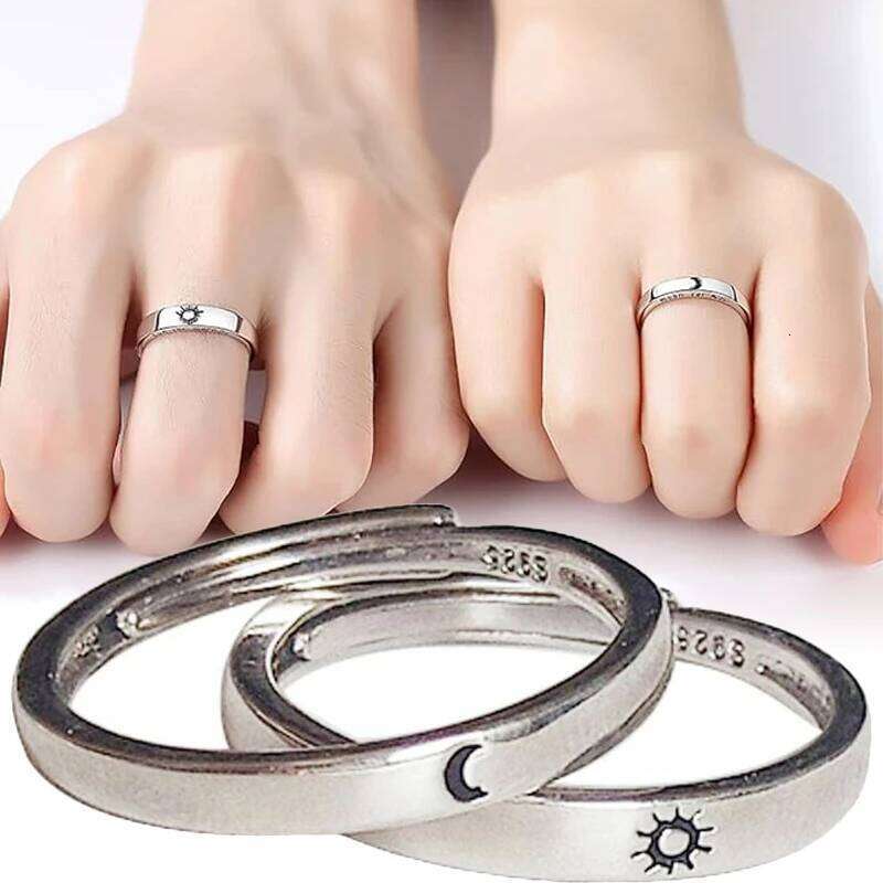 1/2pcs Simple Sun Moon Couple Rings Women Men Fashion Opening Adjustable Stainless Steel Lover Valentine Day Gifts Ring Jewelry W260312