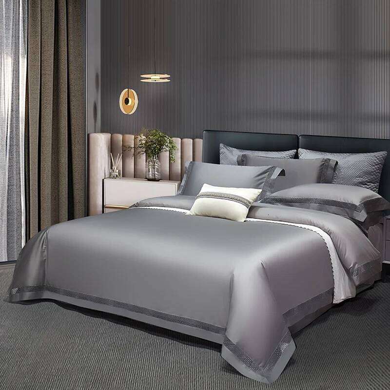 1400TC Egyptian Cotton Grey Hotel Style Hollow Wide Edge Bedding Set Duvet Cover Bed Fitted Sheet Pillowcases 4Pcs H260312