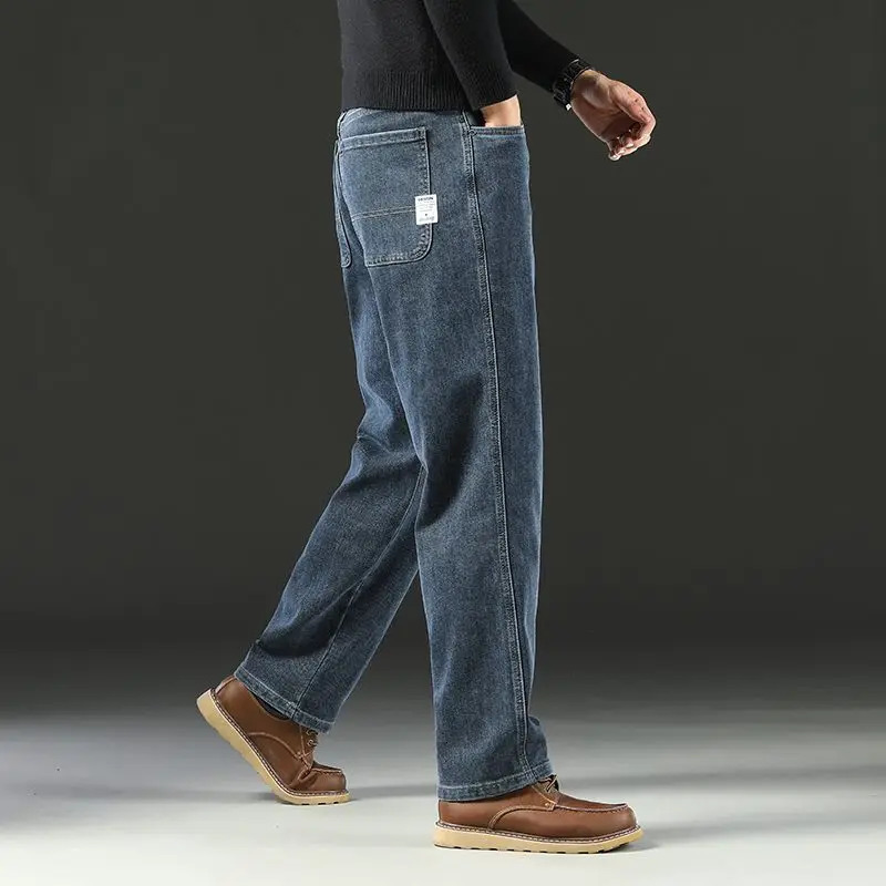 Spring and Autumn Mens Baggy Jeans Casual Straight Stretch Versatile Wide-leg Business Denim Pants Comfortable Loose Trousers 260310