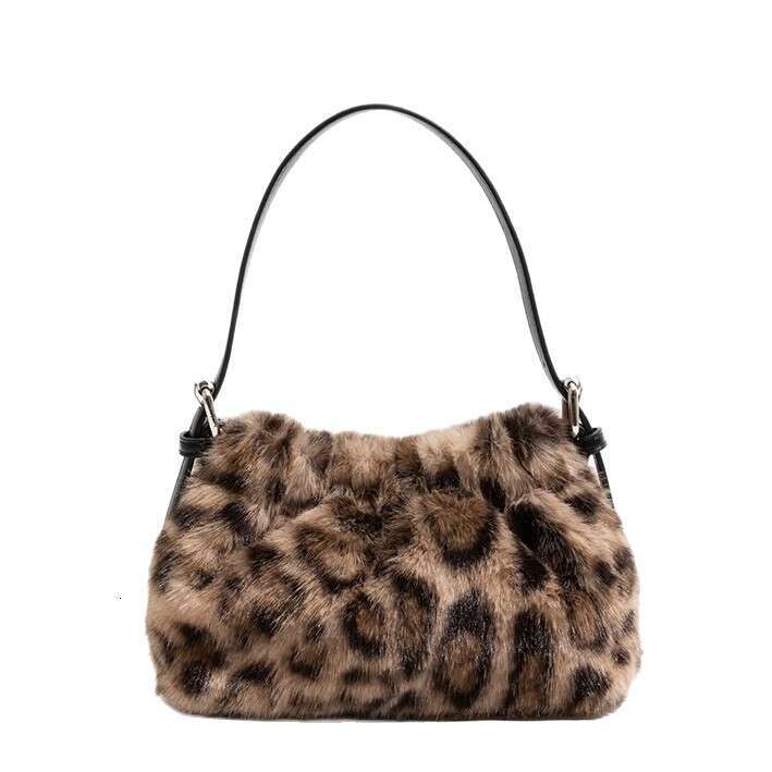 Autumn And Winter Leopard Print Handbag Niche Furry High End Plush Underarm Shoulder Bag Vintage Fashion Handbag