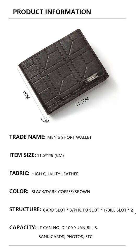 New Brand Men'S Short Youth Fashion Plaid Horizontal Soft Leather Large Capacity Multi Card Wallet