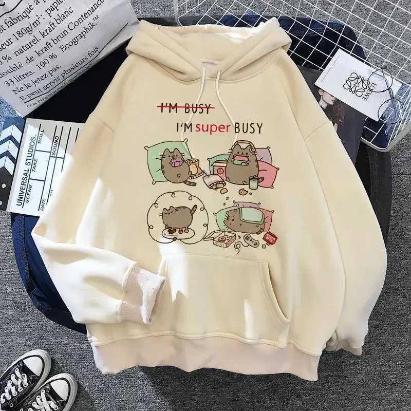 Womens cat hooded sweatshirt 2024 cartoon costume Korean Harajuku Kawai style oversized M260312