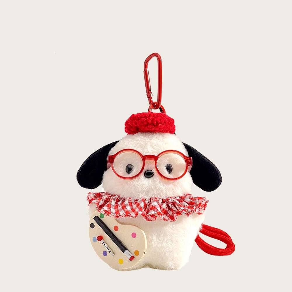 Cute Plush Cartoon Blush Painter Pacha Dog Keychain Creative Doll Girl Bag Pendant