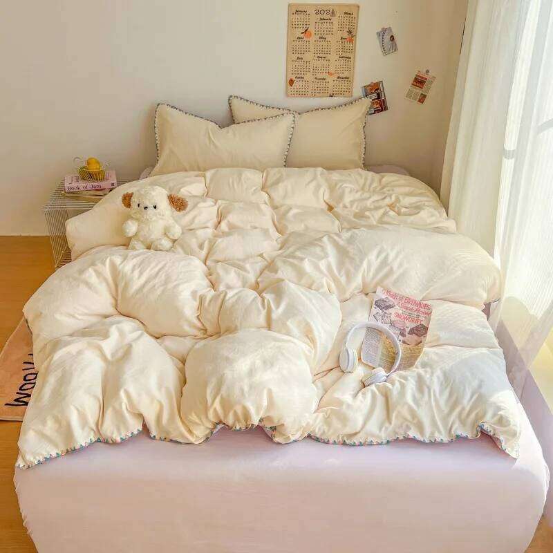 Class A 2025 new cream wind solid color bed sheet student quilt cover four-piece set household H260312