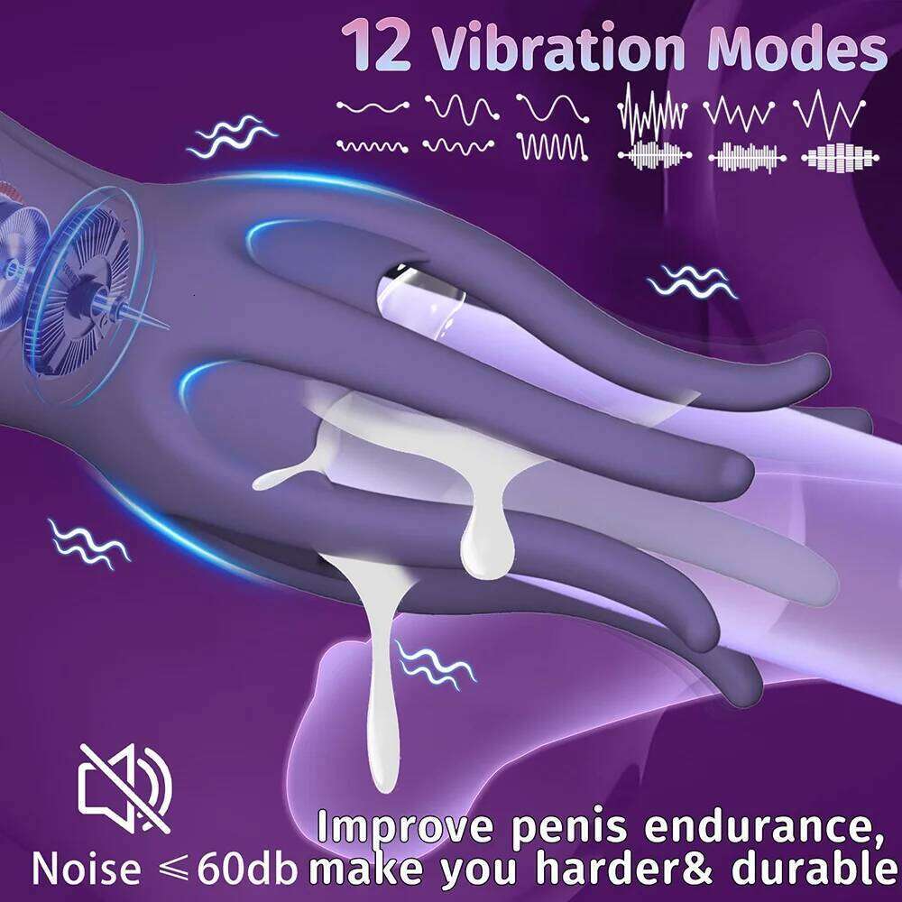 12 Vibration Male Glans Stimulator,Penis Trainer with 6 Tentacle Points,Screen Display,360 Wrapping Glans,Sex Toys for Men Z260312