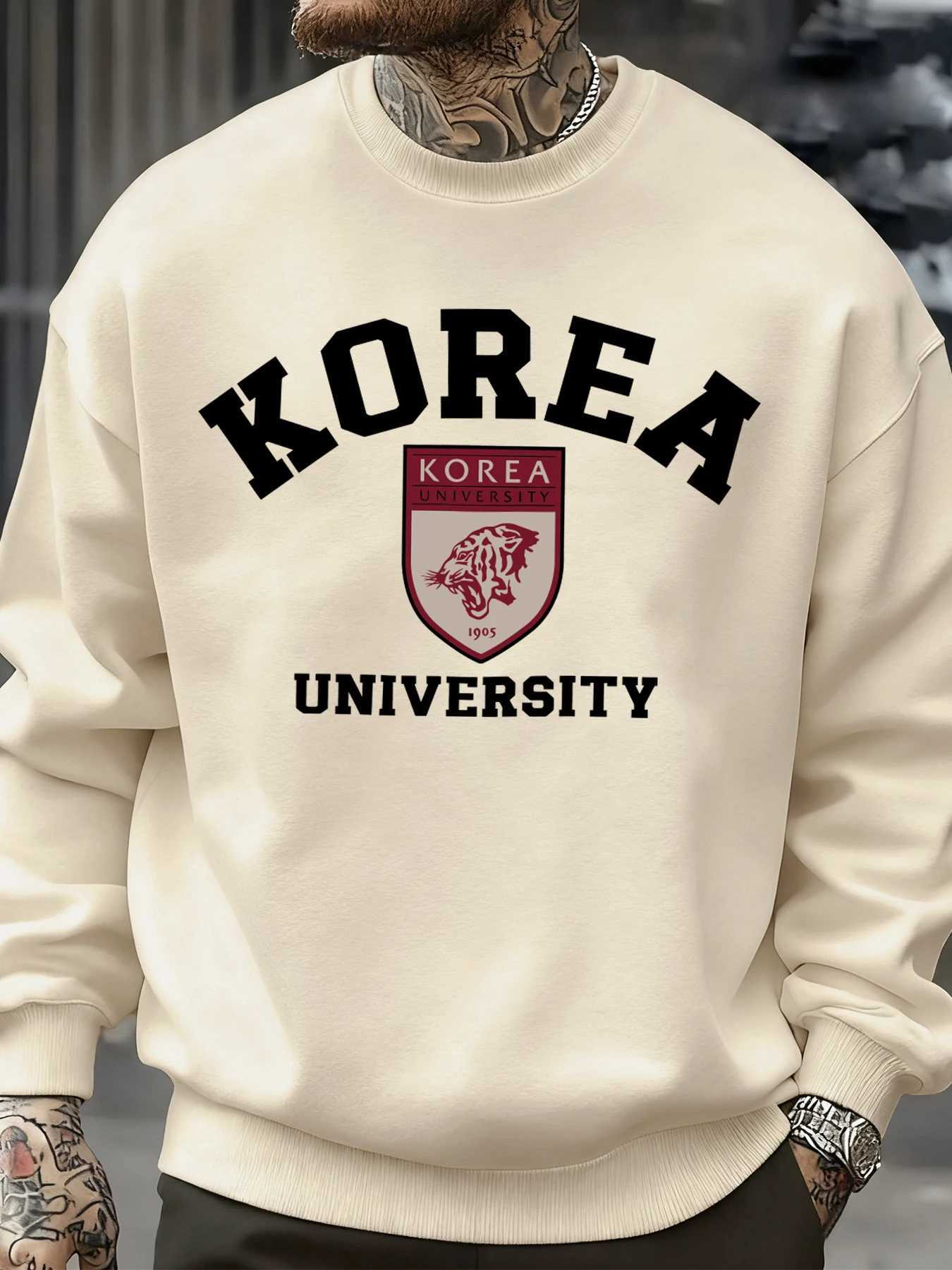 Korea University Pattern Men Sweatshirt Autumn Hip Hop Pullovers Loose Fashion Unisex Sweatshirts Soft Fleece Sportswears M260312