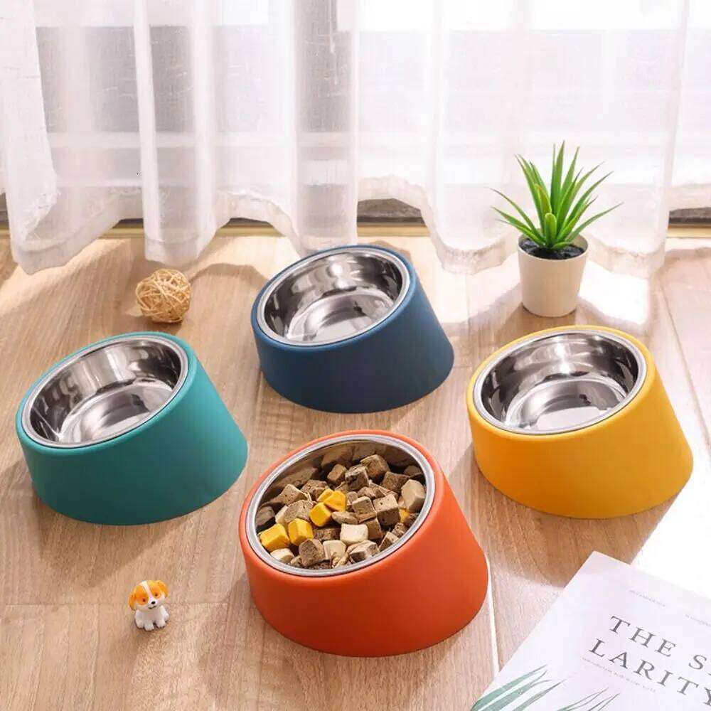 New Stainless Steel Dog Feeder Rollover Anti Overturning Neck Protection Sturdy Large Capacity Cat Bowl 26Y0312