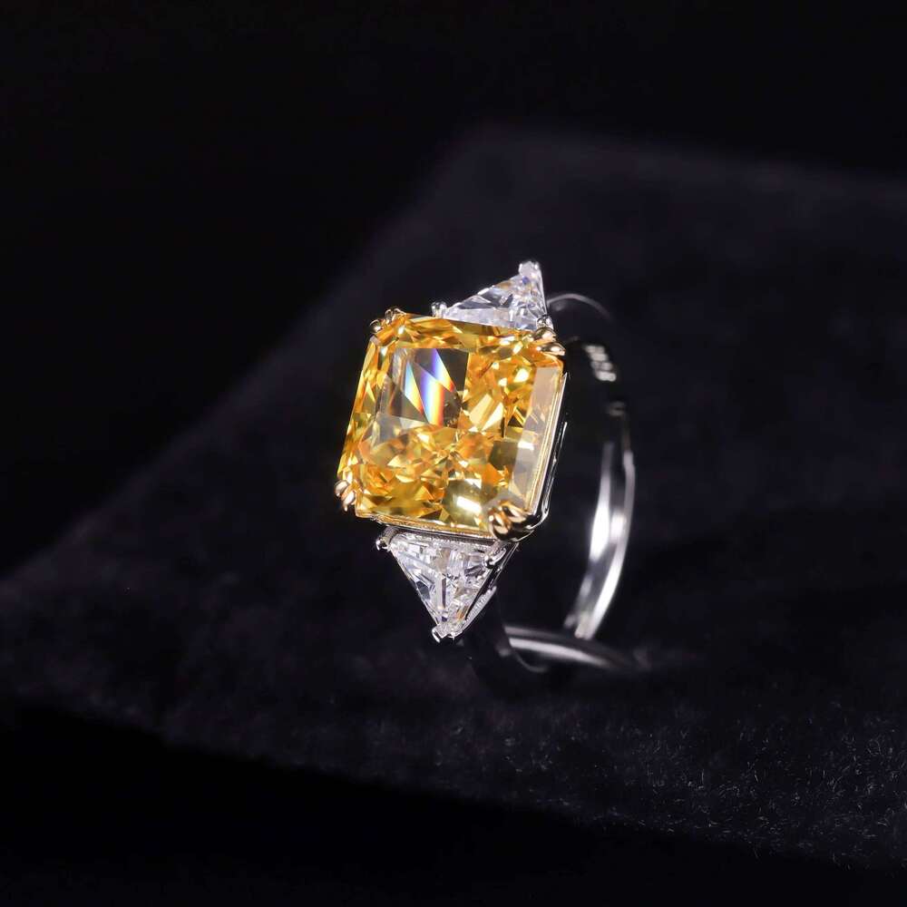 GEM'S BALLET Luxury Diamond-fire CZ- Fancy Vivid Yellow Engagement Rings 925 Sterling Silver Handmade Statement Ring H260312