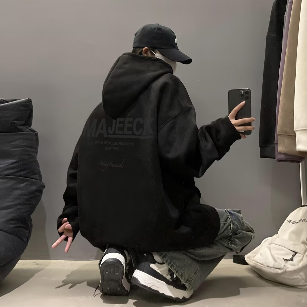 Pink Suede Hooded Sweatshirt For Men Spring And Autumn Trendy Designer Hoodie Brand Ins Heavyweight Cool Couple Loose Plus Size Casual Jacket